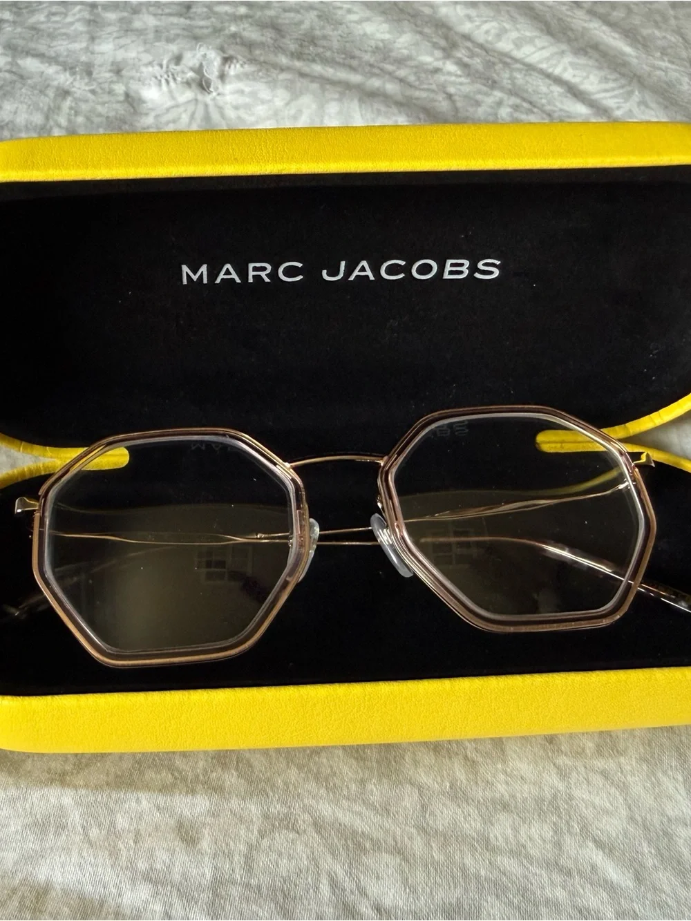 Marc Jacobs Gold Octagonal Metal Frame Sunglasses with Brown Lenses